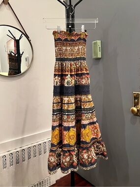 Boho hippie strapless dress. Midi